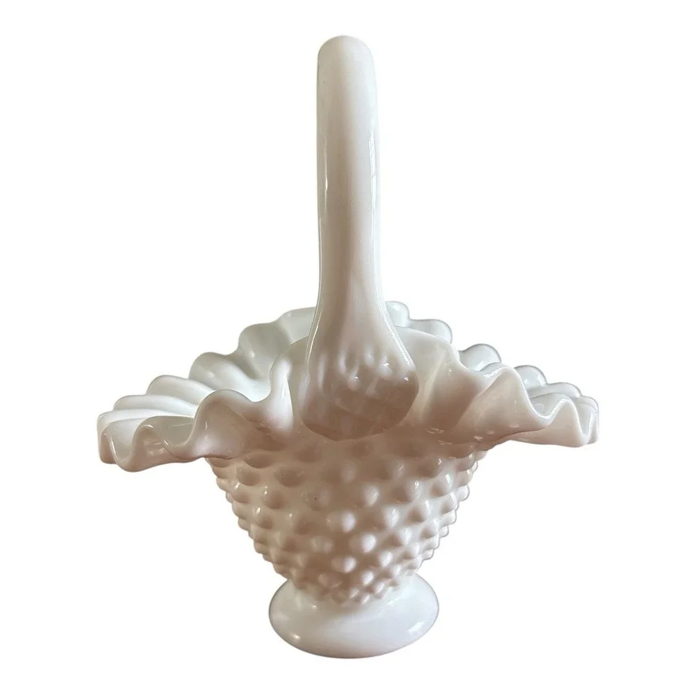 Fenton Hobnail Milkglass mini basket set